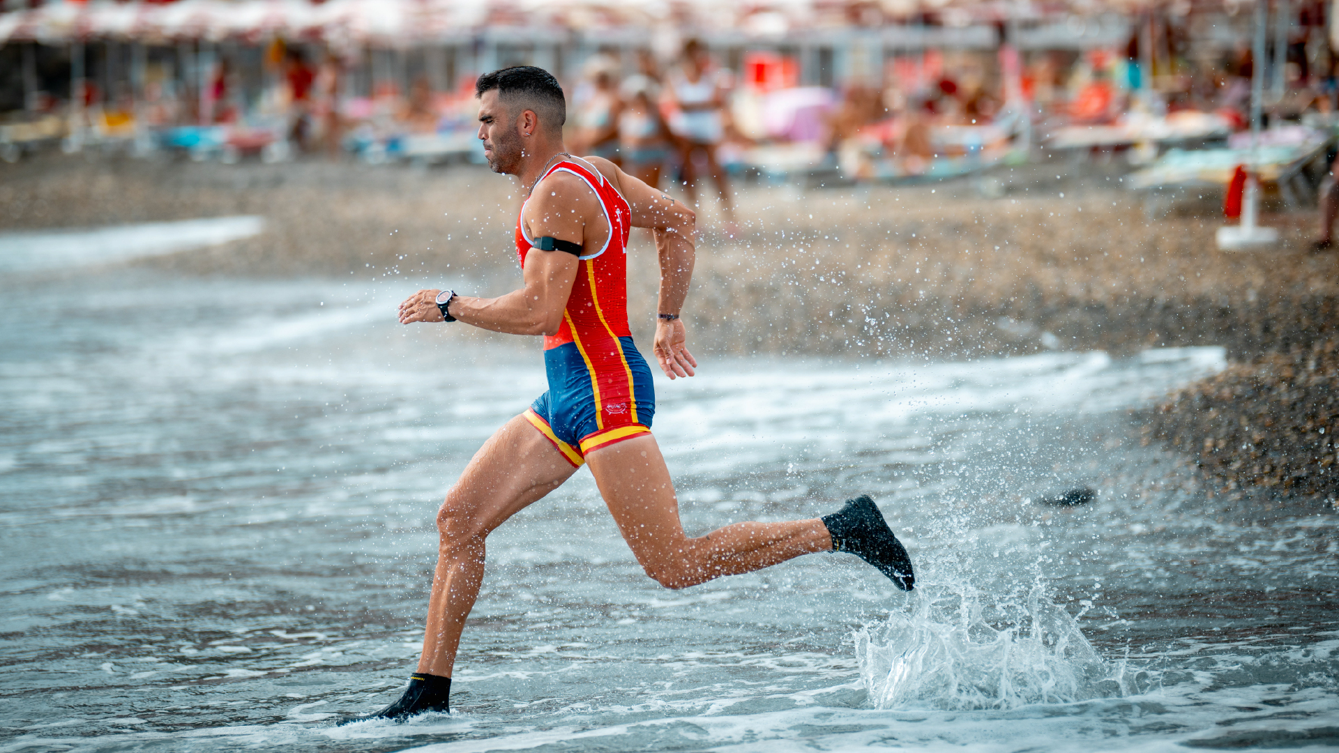Adrian Miramon races off the beach