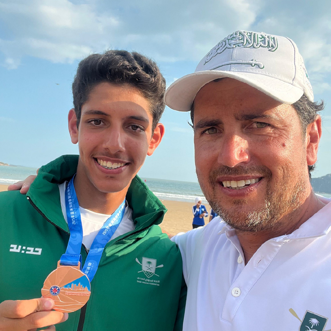 Mufleh Alkhaldi and Fernando Gómez at the 2026 Asian Rowing Beach Sprint Finals