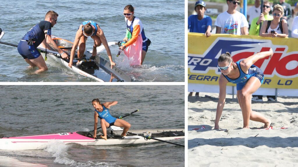 Different phases of a beach sprint race.