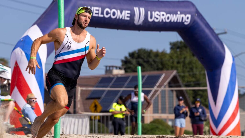 Chris Bak runs from the start line at USRowing's combined trials, speed order and national championship regatta.