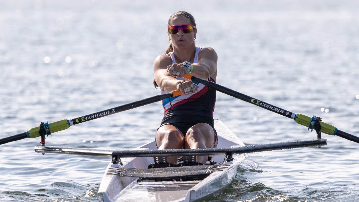 Christine Cavallo races during time trials in the US senior beach sprint speed order.