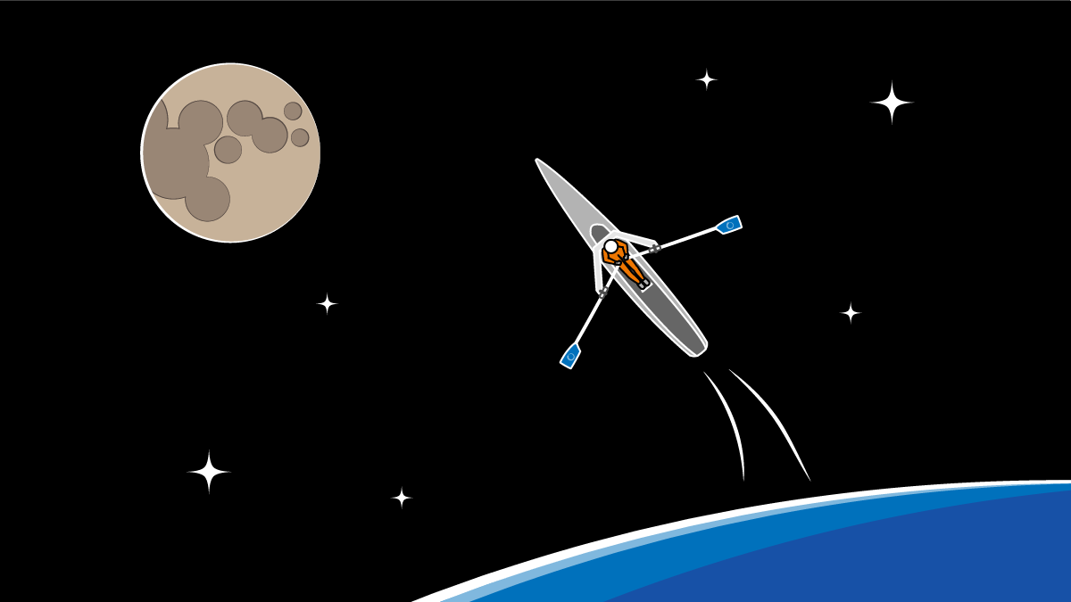 Illustration of beach sprint solo rowing to the moon