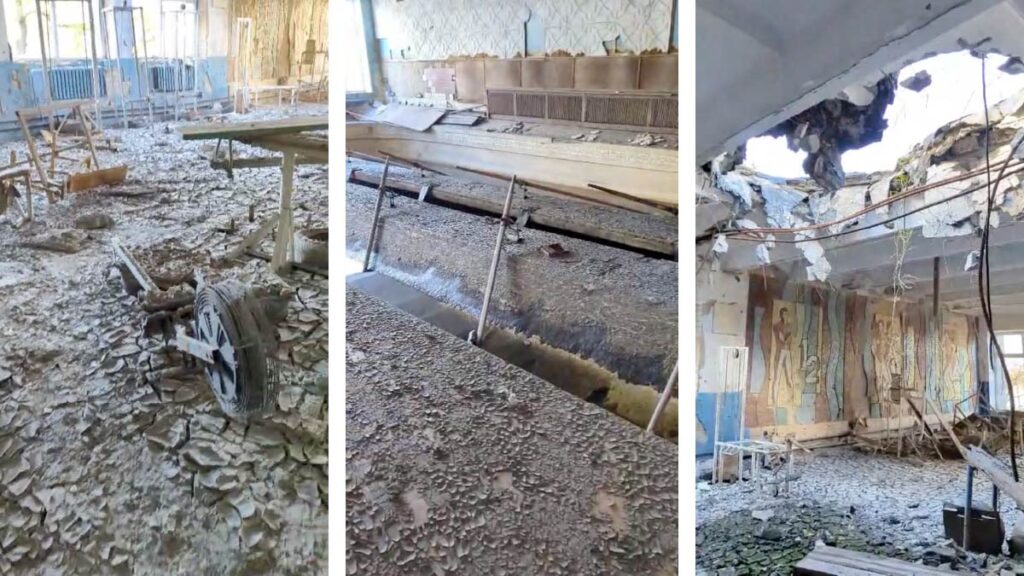Scenes of the damage to the gym and rowing tank at the Kherson School of Higher Sportsmanship
