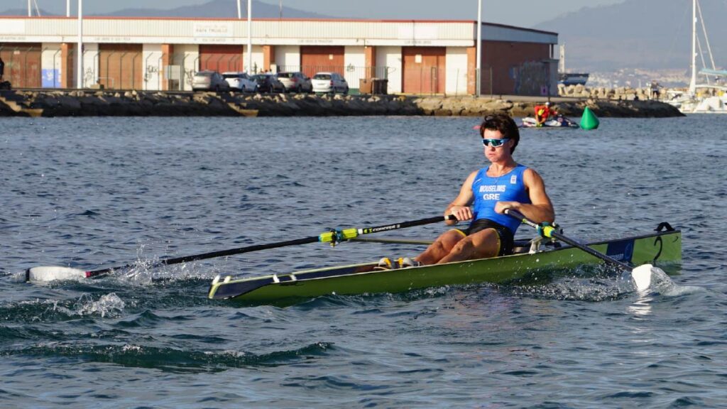 Iason Mouselimis competes in the 2026 European beach sprint championships in La Línea, Spain