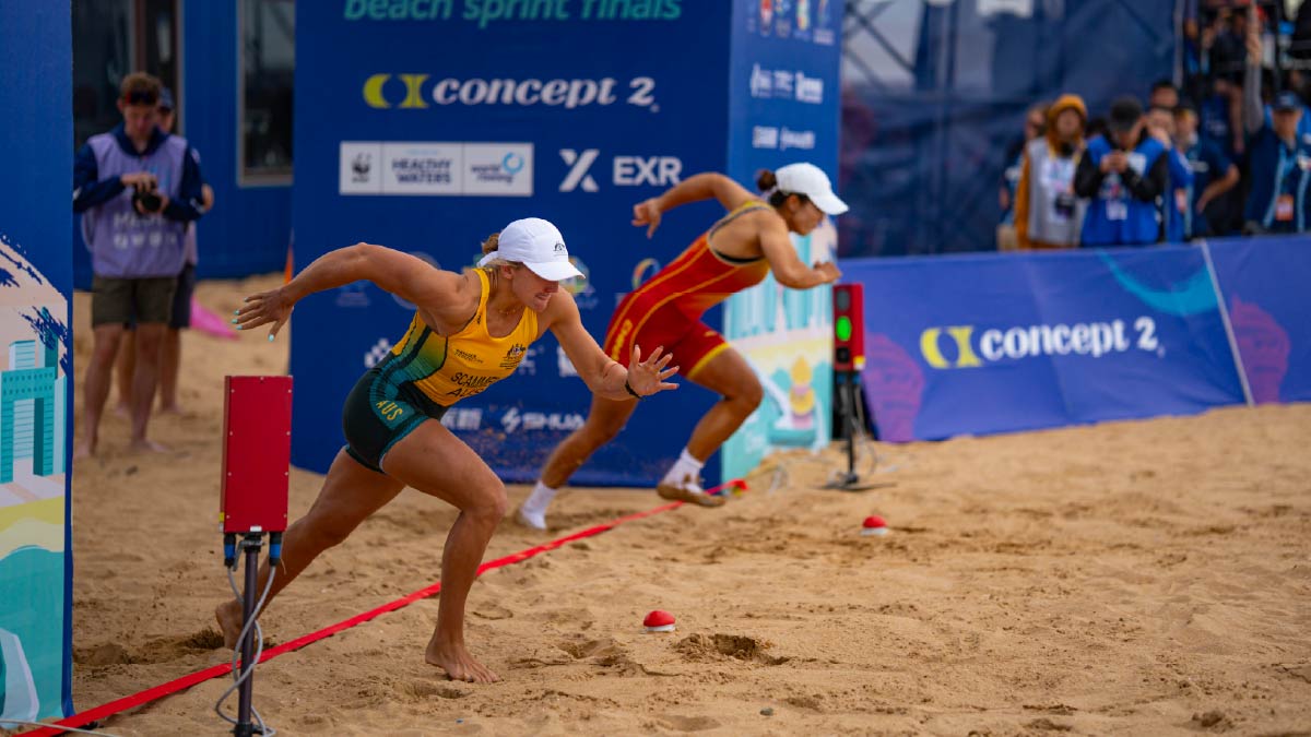 Australia's Isabella Scammell races against China's Wenjie Zhu