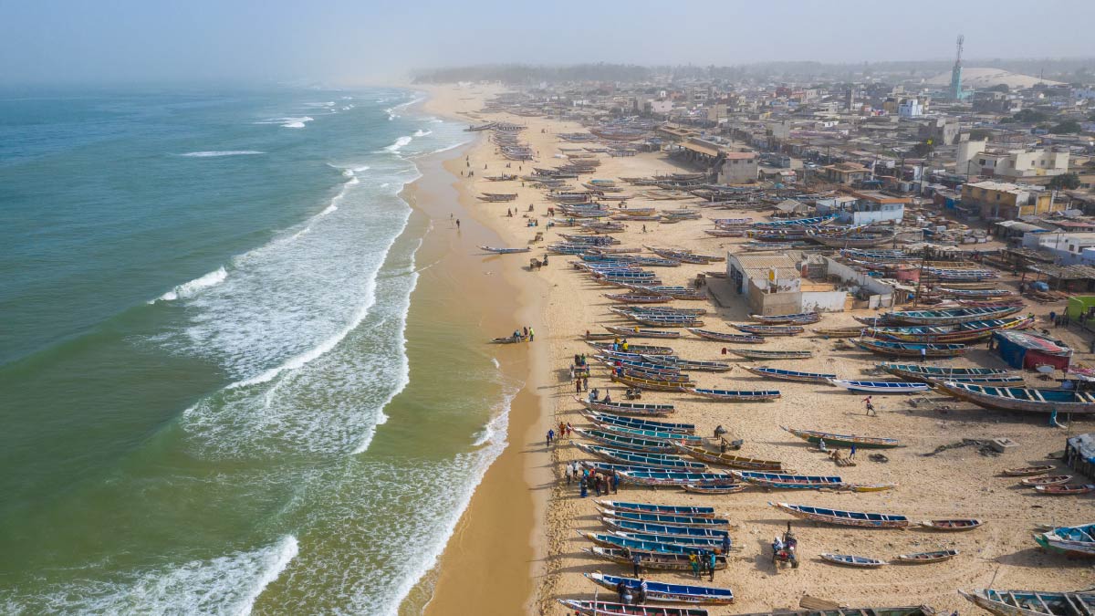 Local fishing boats on the beach in Kayar, near Dakar, Senegal